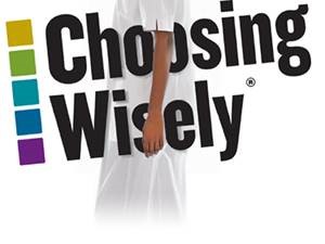 Illustration of a person carrying the Choosing Wisely logo under their arm.